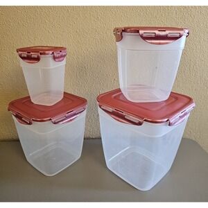 Lock&Lock Rectangle Pink Tall Set 4 Clear Plastic Snap Lids Storage Containers